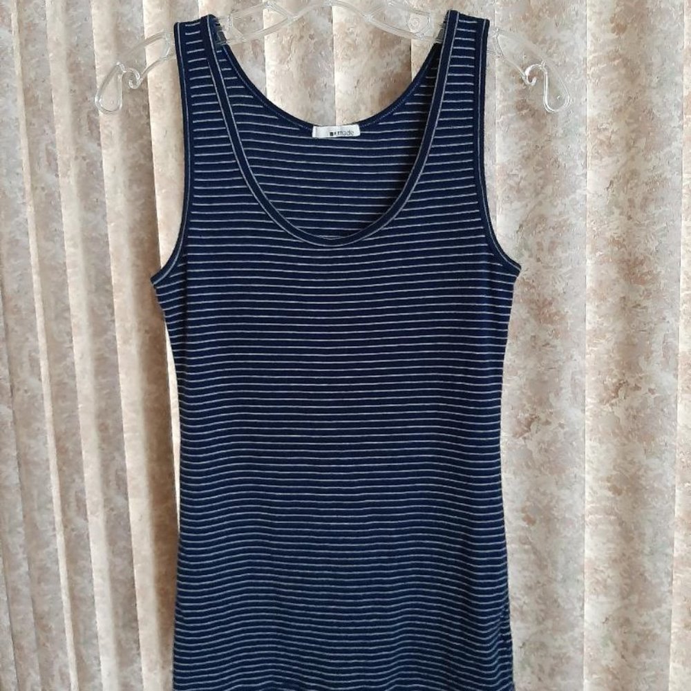Navy white striped tank top LA Made size Large